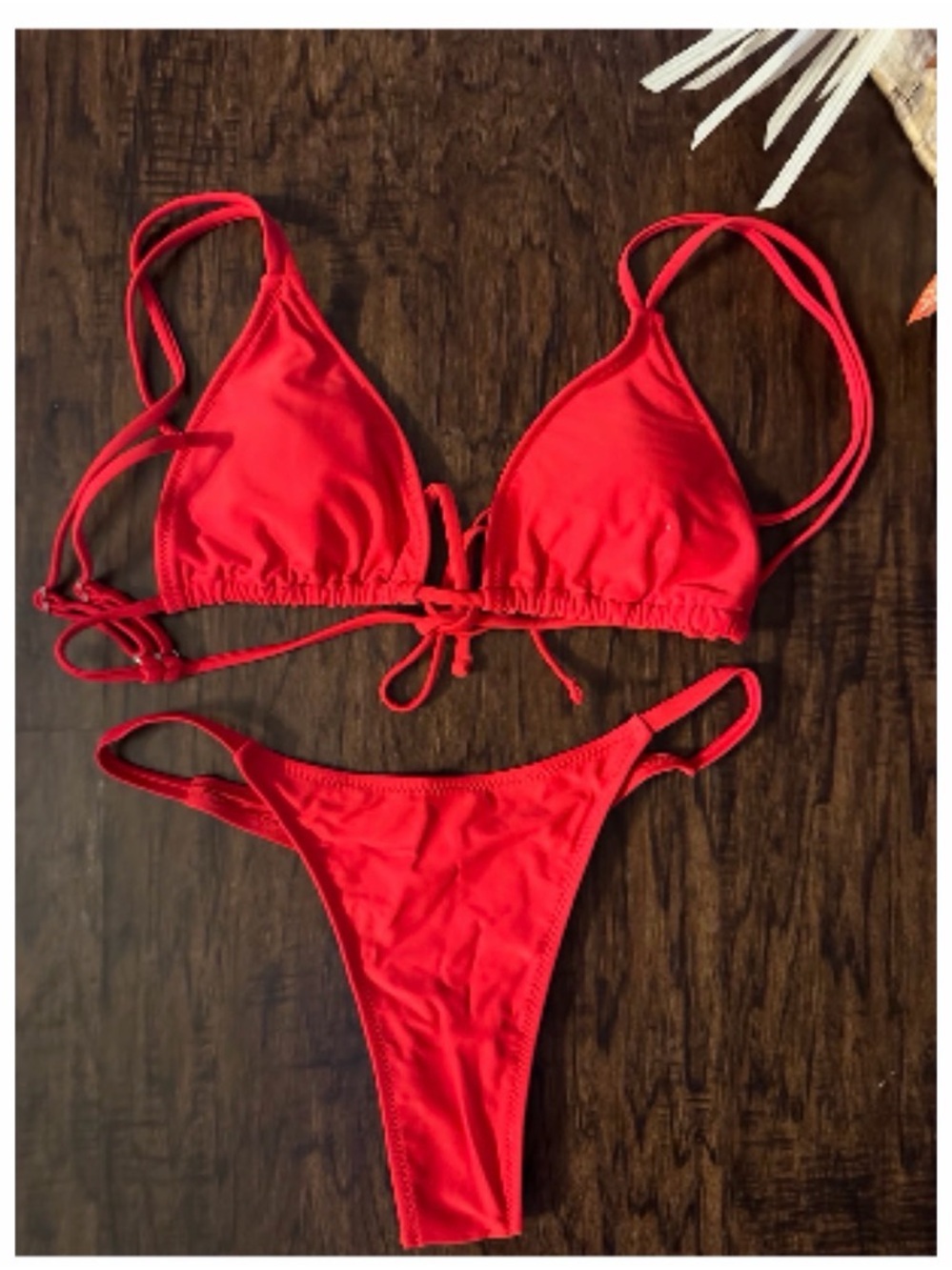 Red Triangle String Bikini Set NWOT Large